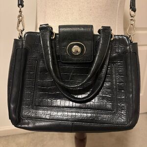 Cole Haan Elegant Black Crocodile-Embossed Handbag